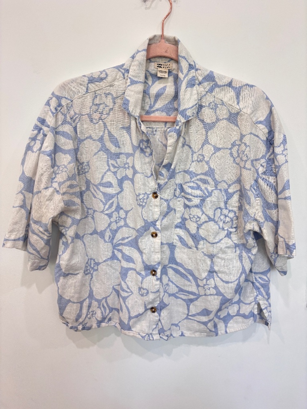 Billabong All Good Floral Button Up Shirt Blue White Tropical Women’s Small